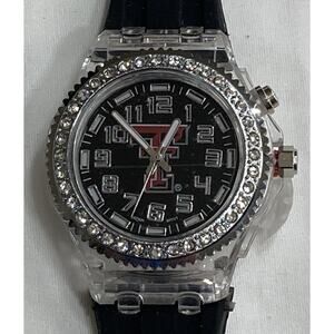 Texas Tech Red Raiders Ladies Crystals Watch, Black Band, Flashing Lights, NCAA